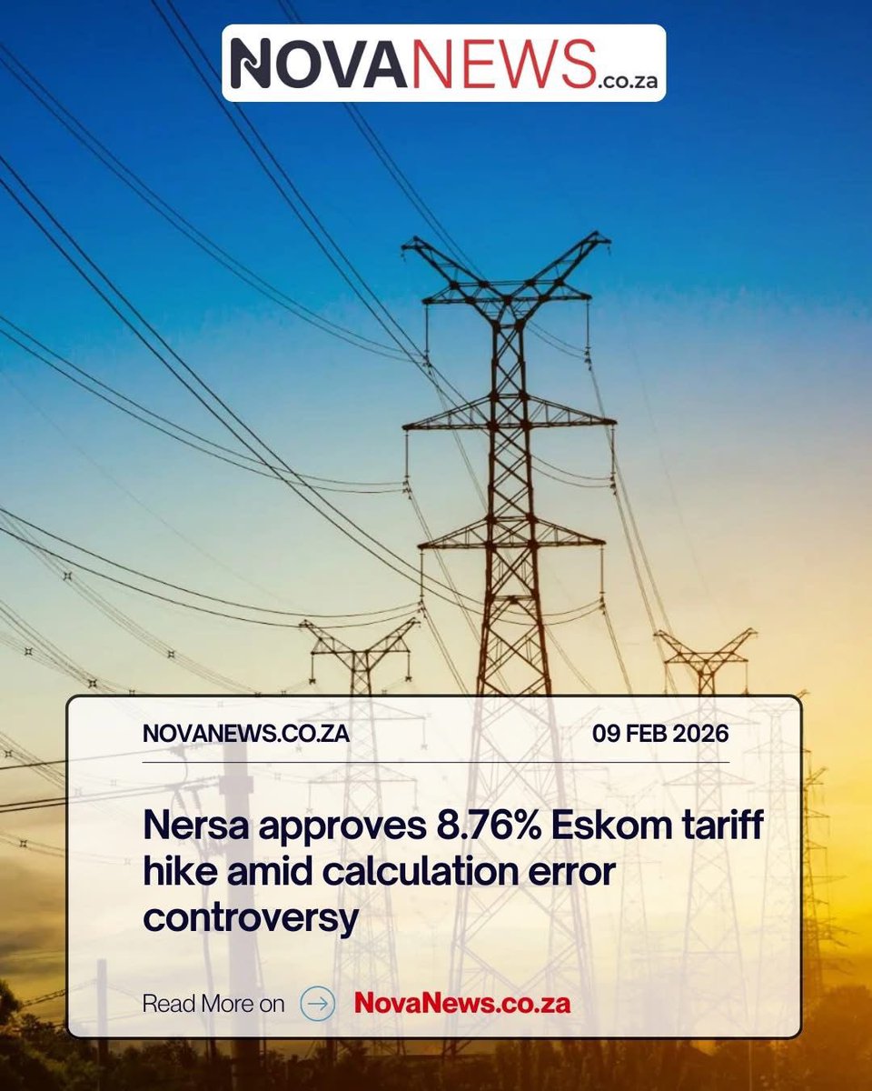 ginnydmm's tweet image. Dear South African 

Your government hates you

Nersa has approved an 8.76% Eskom electricity tariff increase from April, with a further 8.83% hike set for 2027, amid ongoing controversy over calculation errors.
 
Stay in the know! Follow us for more updates and be part of the