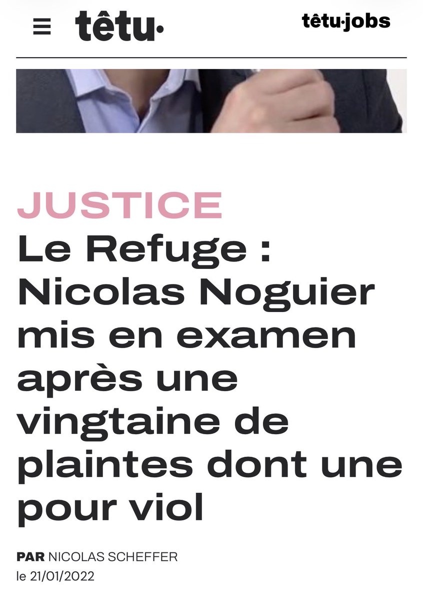 <a href="/AlertesInfos/">AlertesInfos</a> Montpellier. Association Le Refuge.
Ancien président mis en examen pour viol et harcèlement.
Ce n’est pas une rumeur, c’est du journalisme.
Le Parisien, 20/01/2022.