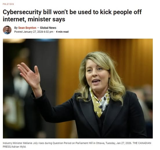 LeslynLewis's tweet image. Minister Joly has stated that Bill C-8 would not allow the Minister to prohibit the use of services like the internet to “any person,” despite those exact words appearing in the legislation.

The bill states that the Minister may direct telecommunications providers to:

“prohibit…