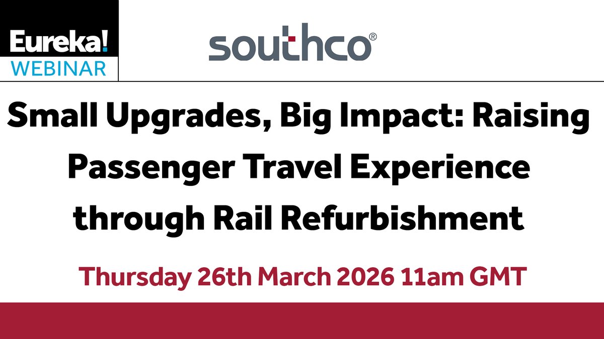 EurekaMagazine's tweet image. 🚆 Small Upgrades, Big Impact

Our latest webinar, alongside Southco, Inc., will go live on Thursday, March 26, 2026 · 11:00 a.m. London (GMT +0:00).

📺 Register here: bigmarker.com/ma-business/sm…

#RailIndustry #PassengerExperience #RailRefurbishment