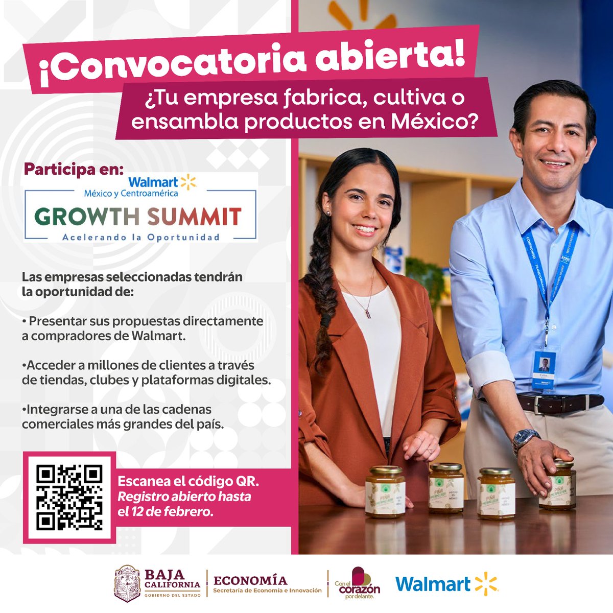 🛒Walmart México #GrowthSummit2026
#Convocatoria abierta a empresas con productos #HechoEnMéxico y proveedores de consumo interno. Presenta tu propuesta a compradores de Walmart y accede a millones de clientes. 
Regístrate antes del 12 de febrero forms.gle/HLerTZwuJs2GSc…
#Mipymes