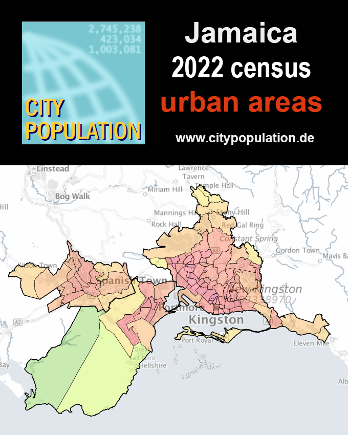 citypopulation's tweet photo. #Jamaica: results of 2022 #population #census are added to #urban #places and to the #communities within the #Kingston/Portmore/Spanish Town #agglomeration - https://t.co/Kgon7hodbt https://t.co/s5xOB7yoZk