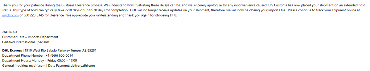 spicoli_75's tweet photo. Just received an email from @DHLGlobal ---
@CBP @DHSGov has placed an ADDITIONAL 7-10 day hold on my 600g of coffee from France. AND it can be up to 30 days of hold time.
It's time to fire @Sec_Noem @realDonaldTrump @POTUS
Incompetence at the highest level.
#FireNoem https://t.co/GUIEg6Kqvm