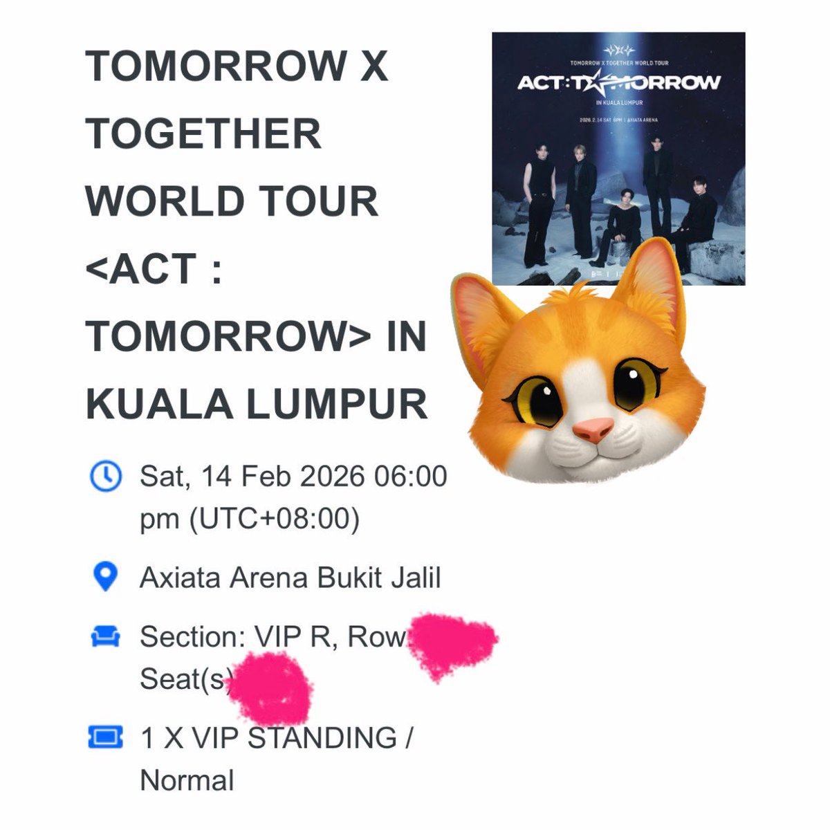 ACT:TOMORROW IN KUALA LUMPUR 🇲🇾  TXT クアラルンプール公演

【譲】VIP R スタンディング

定価以下でのお譲りも考えてます🥺
お気軽にDMください

#TXT_TOUR_ACTTOMORROW 
#TXTinKL #TXT