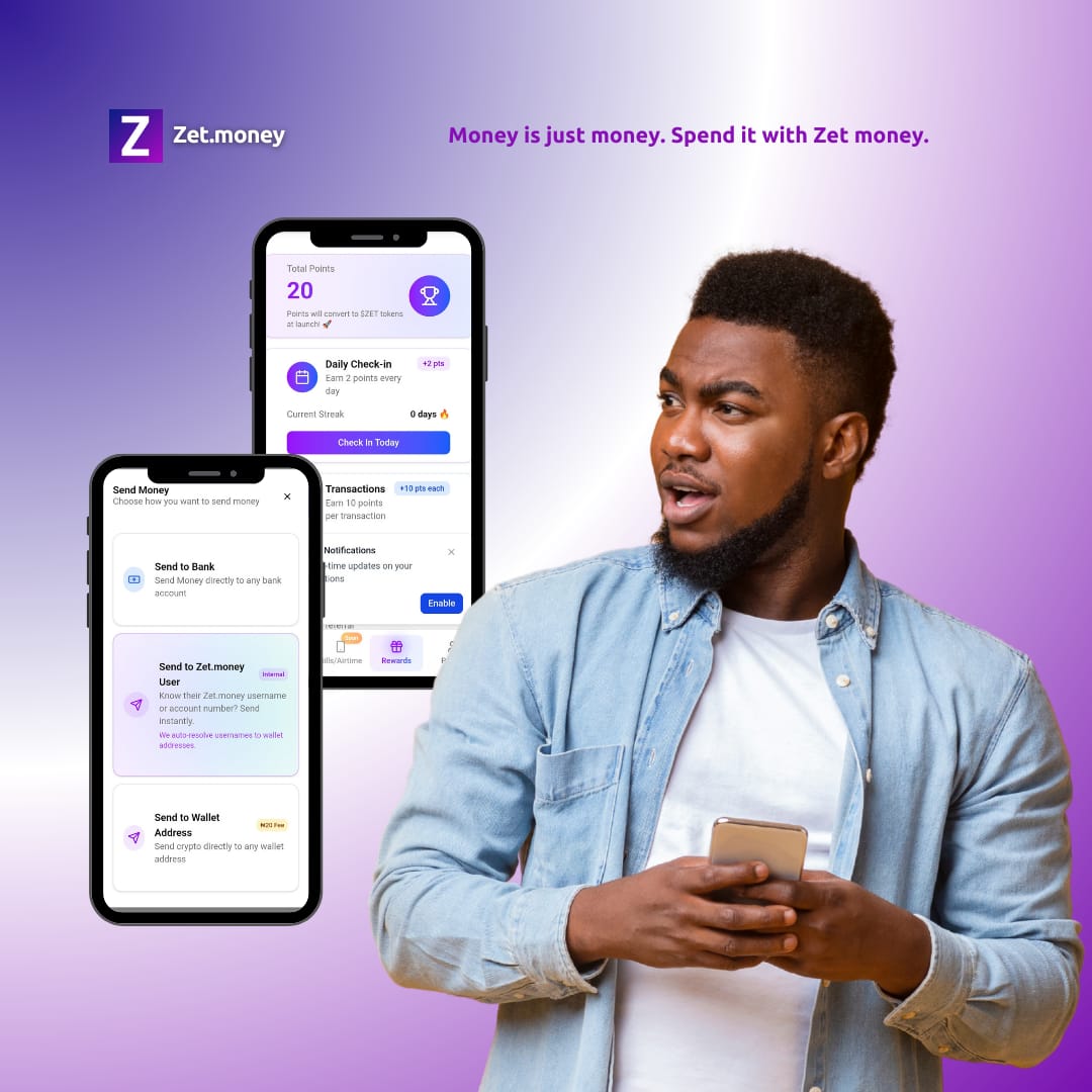 The old way:
Have USDT? Convert to naira.
Want airtime? Another app.
Pay rent? Another app.
Buy Bitcoin? Another app.

The Zetmoney way:
One app.
All your money.
Every use case.

We removed the barriers between crypto and cash.
Because money is just money.