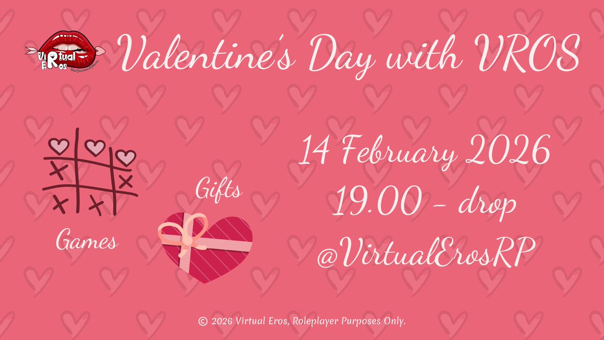 On Valentine's Day, baby!

Di VROS Take Over edisi Valentine's Day ini akan ada 2 games yang bisa kalian ikuti. Selain itu, ada Valentine's Day gifting, dimana kalian bisa dapet kado dari salah satu admin VROS.

So, mark your calendar! Let's spend your Valentine's Day with VROS!