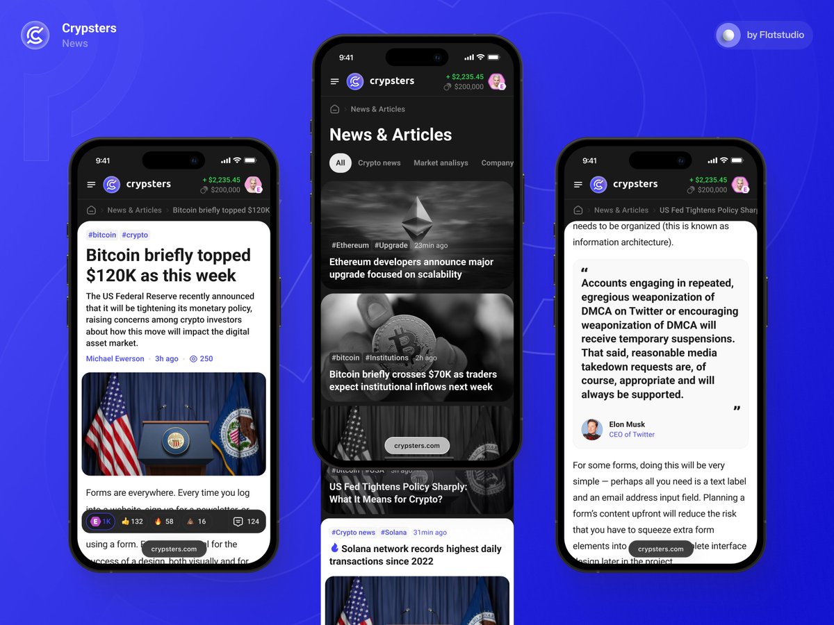 flatstudio_'s tweet photo. Crypsters news content, reorganized for mobile use https://t.co/FIag0bwBam