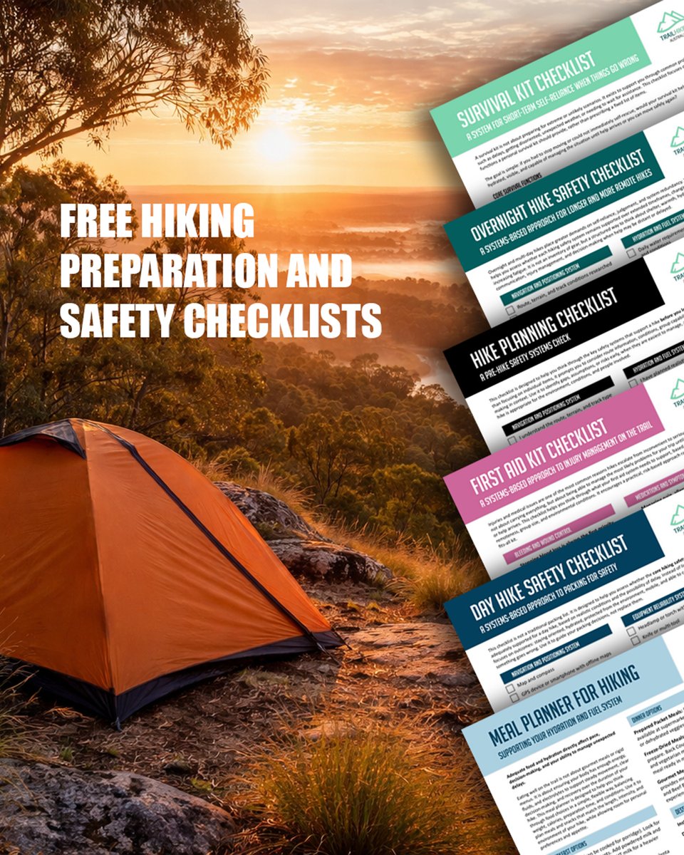 TrailHikingAust's tweet image. Practical hiking checklists designed to support judgement, not replace it.

From planning and on-trail safety to first aid and emergency readiness, these tools help you think through what matters before you leave home.

Free downloads: trailhiking.com.au/hike-planning-…

#ExploreSafe
