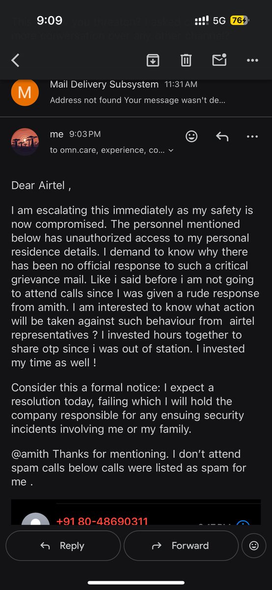 onenightchanges's tweet photo. .@airtelindia Is customer safety a joke to you? I have a critical security issue—your agent has my details —and your support channels (121/Chat) are dead. Why is there no emergency escalation path? I am documenting this public silence as evidence. RESPOND. 🛑 https://t.co/GdMvBvbAOY