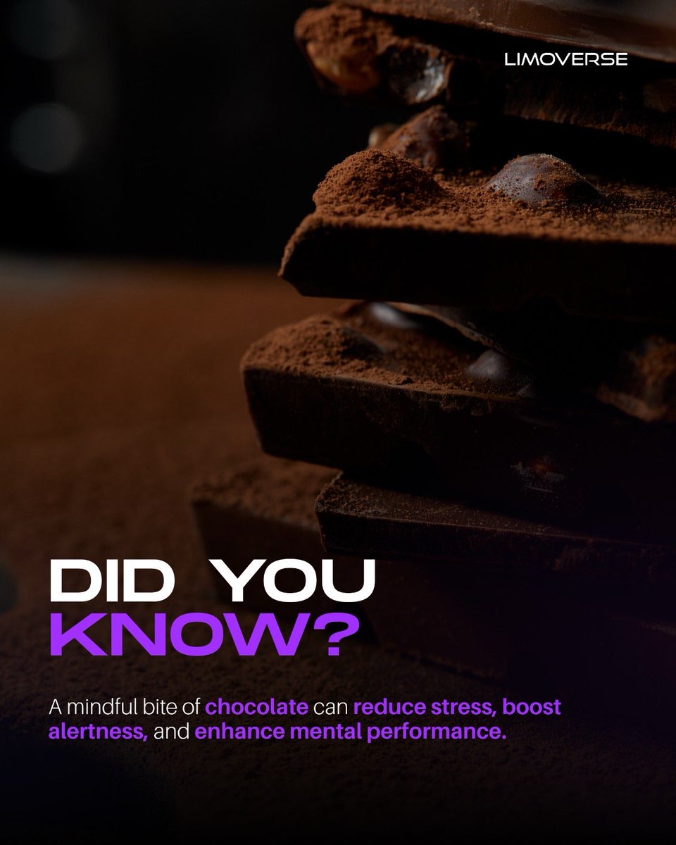 limoverseglobal's tweet photo. Chocolate has more going on than just taste! 🍫

Research suggests mindful chocolate consumption may reduce stress, boost alertness, and support mental performance.

Like most wellness choices, it’s not about excess but intention and balance, this Valentine’s week and beyond! 💪🏻 https://t.co/bz8zFn2SY8