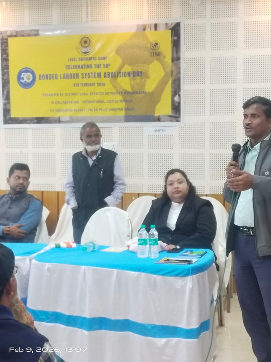 Today celebrated the 50th Yrs bonded labour system abolition day in collaboration DLSA, Msd &amp; various NGO in the conference hall of Murshidabad labour Dept office. In this program, I presented a speech about migrant workers working aboard. <a href="/LabourMinistry/">Ministry of Labour & Employment, GoI</a> <a href="/meaMADAD/">Madad, MEA</a> <a href="/MinistryWCD/">Ministry of WCD</a>