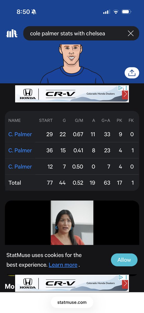 msascom's tweet photo. @fcbharrison Cole Palmers EPL stats with Chelsea. Just gonna leave this here…….. https://t.co/CxfNZtJYSz