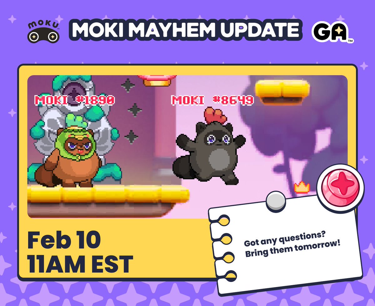 Moku_HQ's tweet photo. Join us tomorrow in the Moku Discord as @JyroBlade and @akhljndl walk through all the upcoming changes to Moki Mayhem.

RSVP below!

🗓️Feb 10 @ 11AM EST
📍Moku Discord https://t.co/QhEF8s3TPV