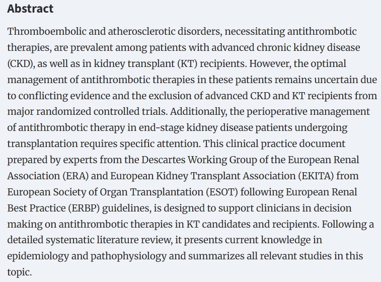 NDTsocial's tweet photo. Management of Antithrombotic Therapies in Kidney Transplantation Candidates and Recipients: 

An ERBP Clinical Practice Document by the Descartes Working Group of the ERA  and the EKITA Committee of ESOT

🆓https://t.co/Qew1U4uz4O

@ERAkidney @ESOTtransplant https://t.co/AIa5rGkXJQ