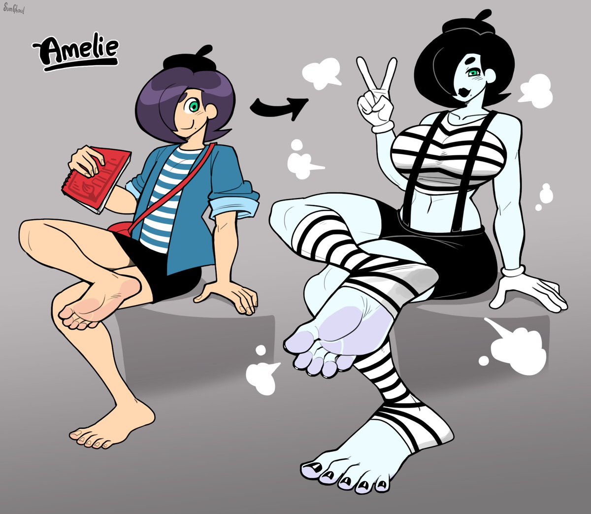 Adopted a new OC. Amelie is an artist who occasionally transforms into a Lusty Mime with big grippers :3