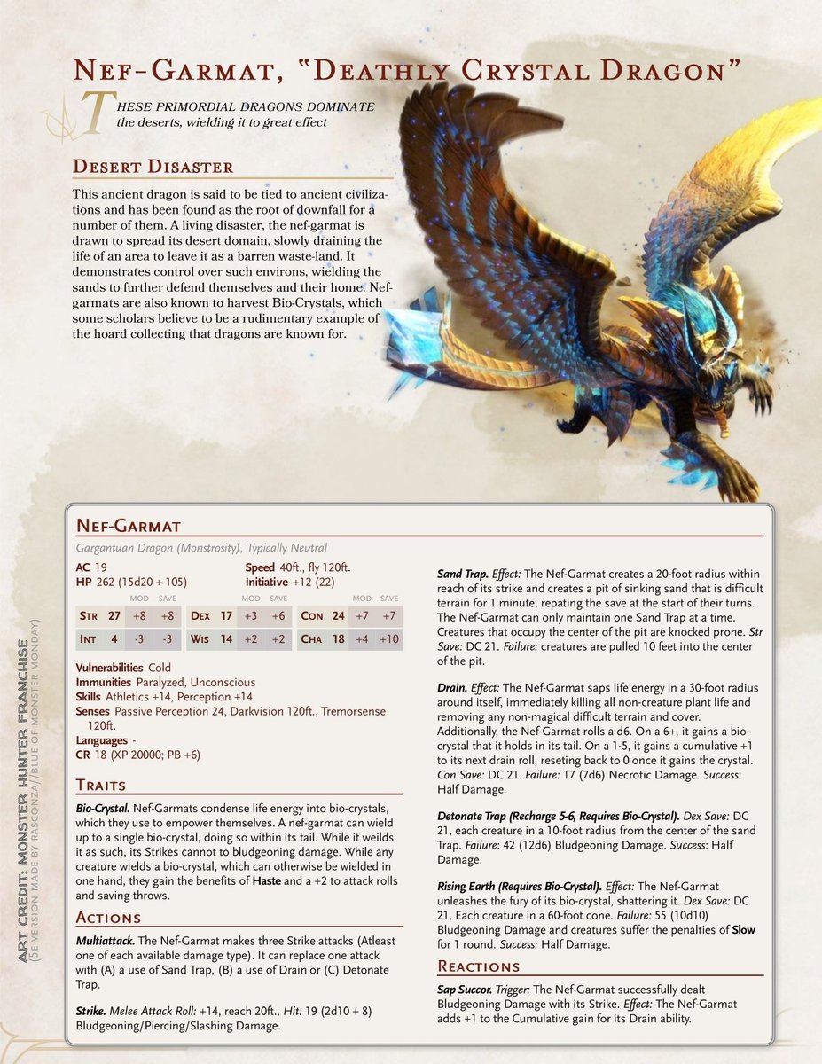 MonsterMonday1's tweet photo. Monster Mondays are back after our brief downtime to do some rebranding! Built for Pathfinder 2e and DND5e, we bring you...

The Nef-Garmat!

Be sure to check it out in better detail at our 🔗🌲 above! https://t.co/BfYIAFrOGV