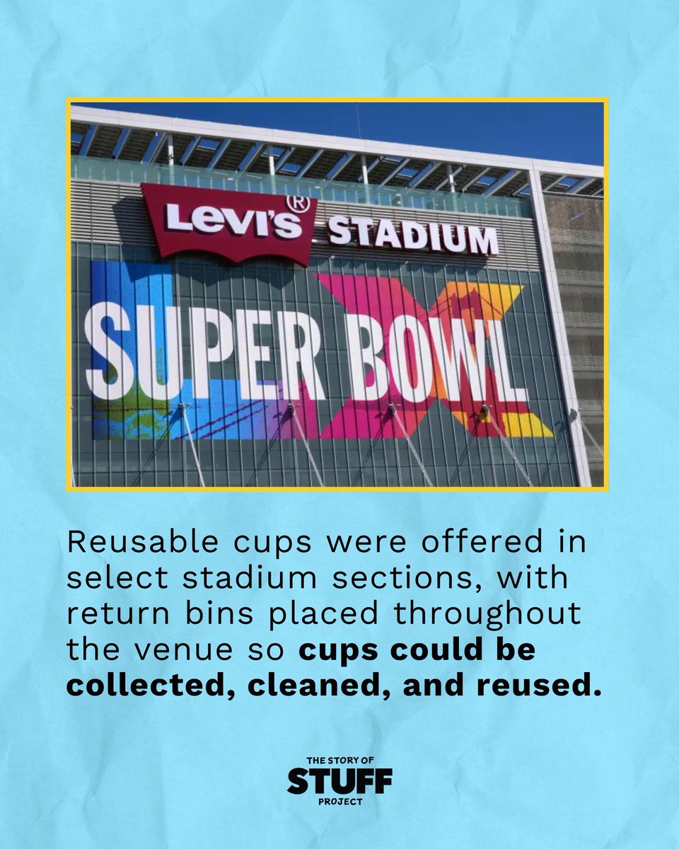 storyofstuff's tweet photo. This is what progress looks like. 🏈♻️ From stadium pilots to the #SuperBowl stage, reuse is gaining traction. https://t.co/ZDSkwN8OIx