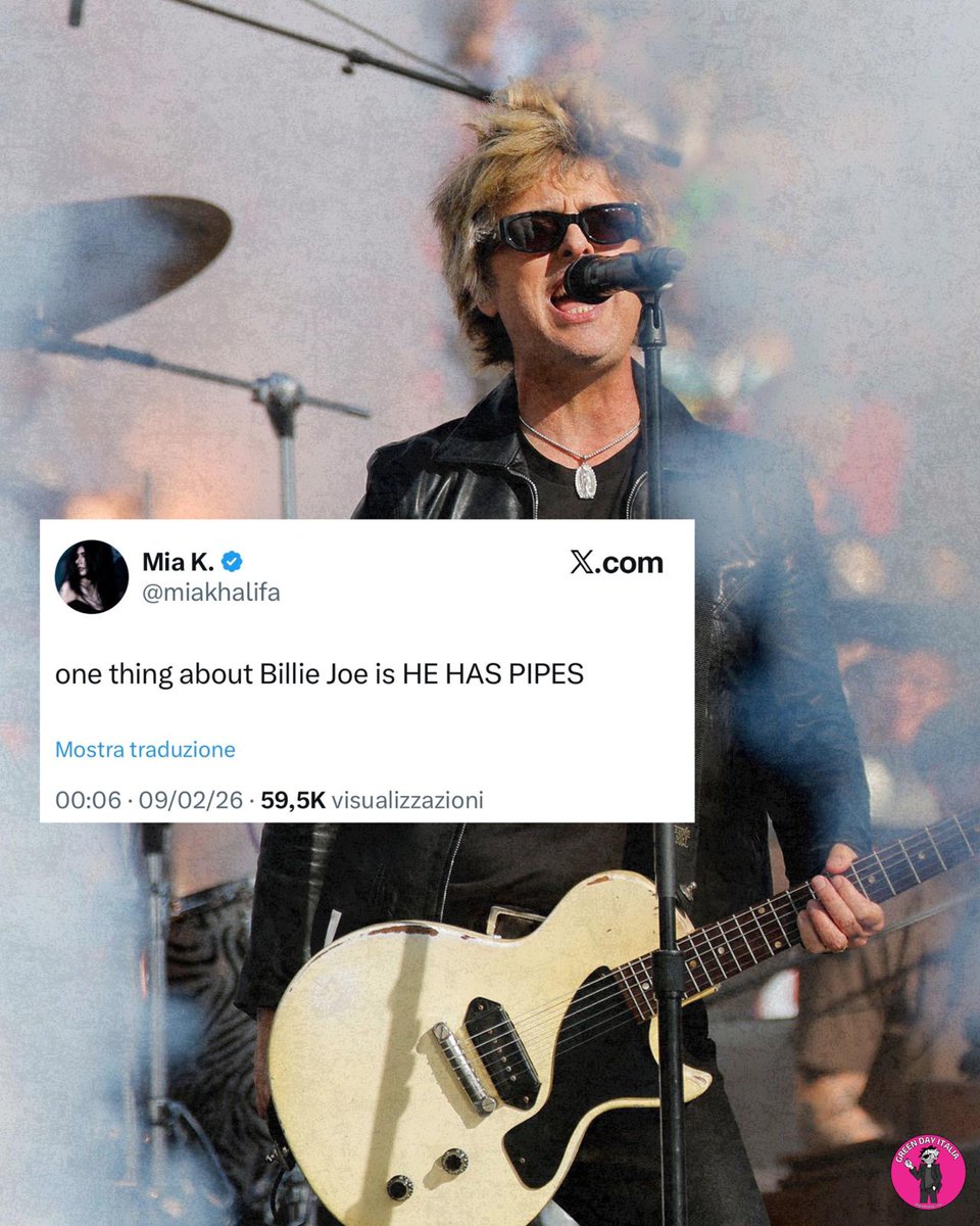 “To have pipes" or "to have a set of pipes" is an idiom meaning a person has a powerful, loud, or beautiful singing voice.

Well, we agree 😂😂
Mia Khalifa on Billie Joe during the Super Bowl performance

#greenday #superbowl #miakhalifaِ
