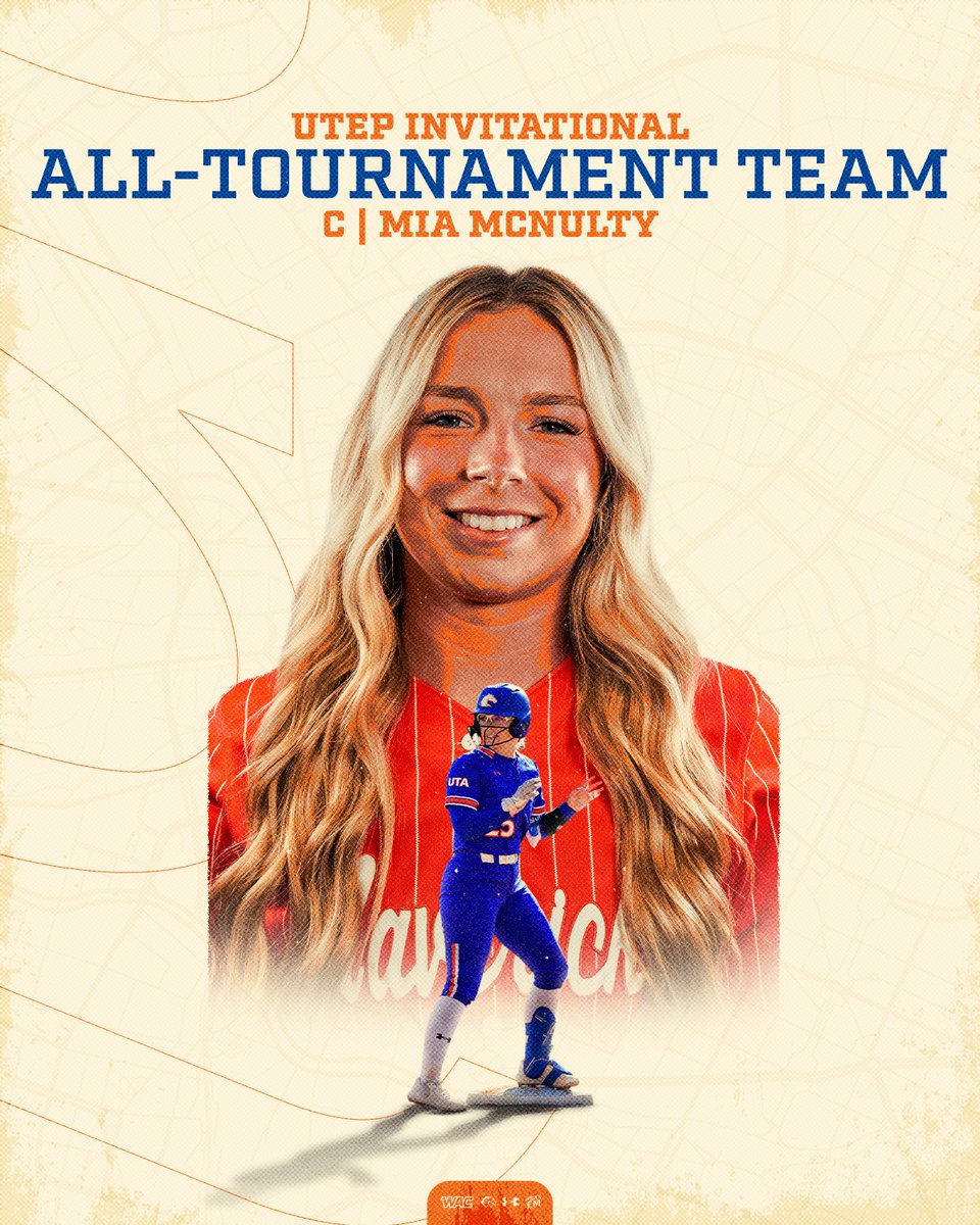 UTAMavsSB's tweet photo. 𝐒𝐓𝐀𝐑𝐓𝐈𝐍𝐆 𝐓𝐇𝐄 𝐒𝐄𝐀𝐒𝐎𝐍 𝐎𝐅𝐅 𝐖𝐈𝐓𝐇 𝐀 𝐁𝐀𝐍𝐆💥

After a stellar sporting weekend, @MiaMcNulty15 has been named to the 2026 UTEP Invitational All-Tournament team. Congrats Mia!🥳

#BuckEm🐎 https://t.co/g9wb4QdcWy
