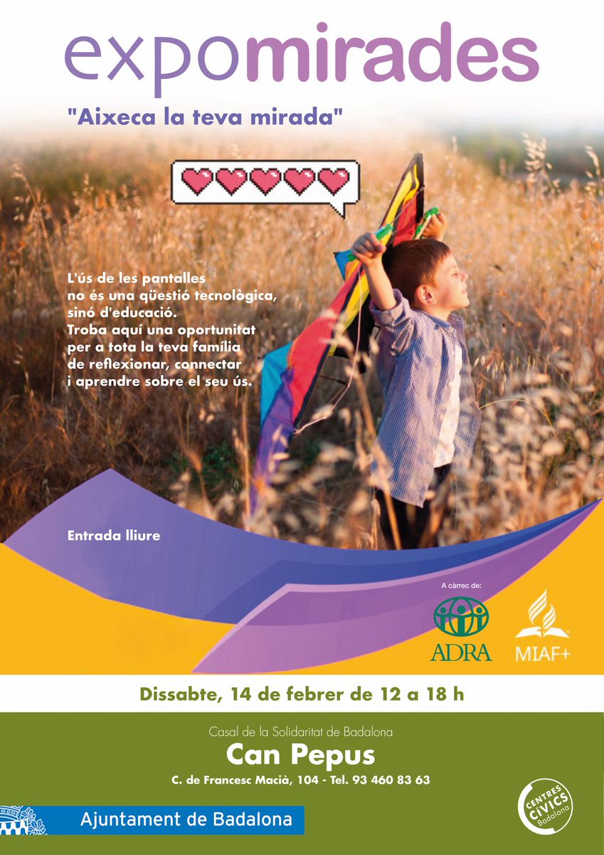 Expomirades. Aixeca la teva mirada.
Exposició organitzada per Adra i MIAF+ al Casal de la Solidaritat Can Pepus el dia 14 de febrer de 12 a 18 h. Entrada lliure #Badalona #expobdn