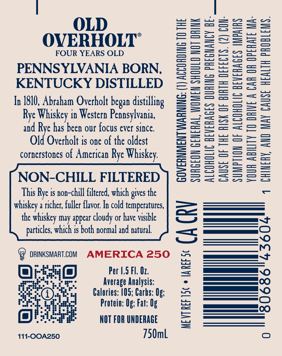 TheBourbonNews's tweet image. New Label Approval: Old Overholt, America 250

#rye #whiskey