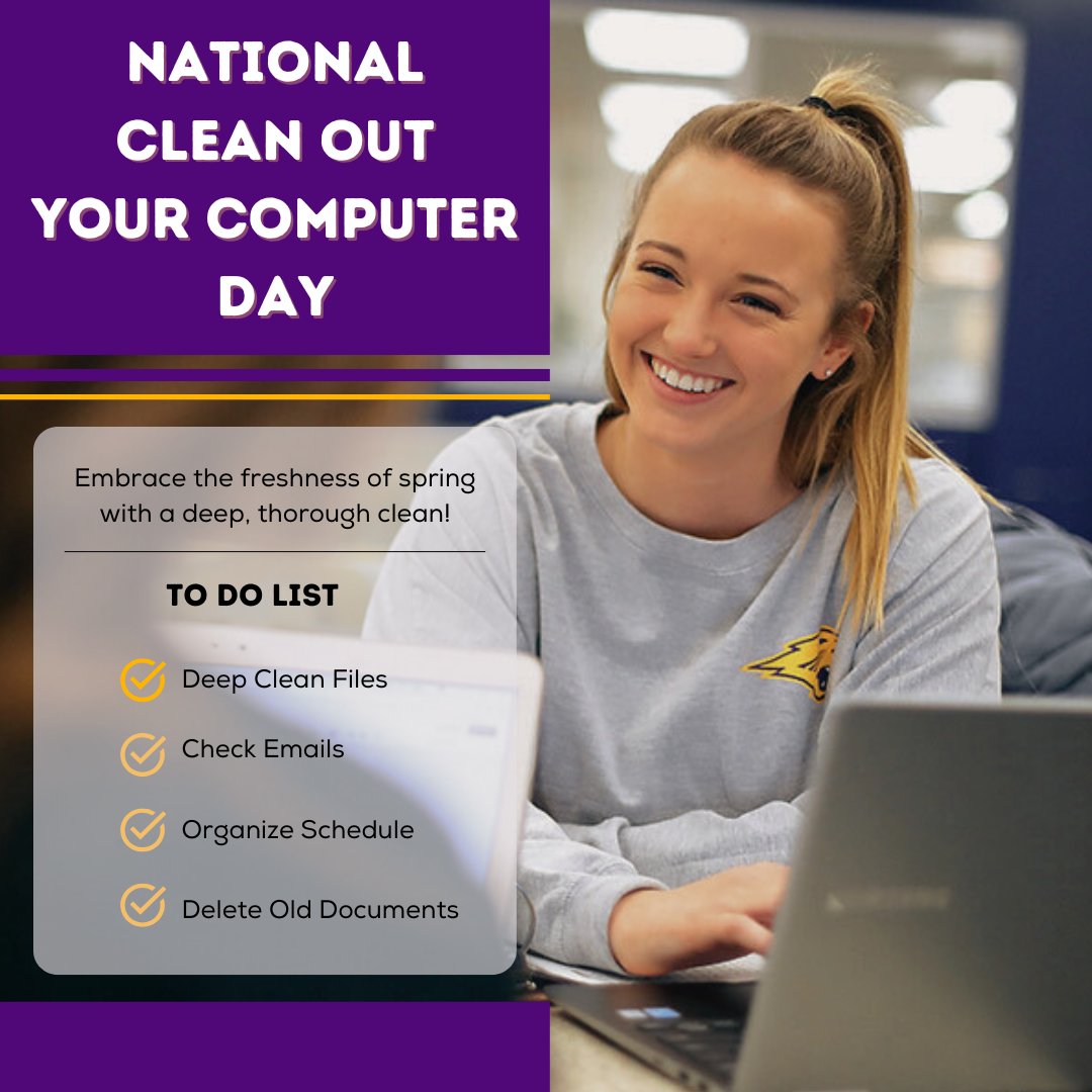 🧹💻 It’s National Clean Out Your Computer Day! Time to delete old files, organize folders, and give your digital workspace a fresh start.