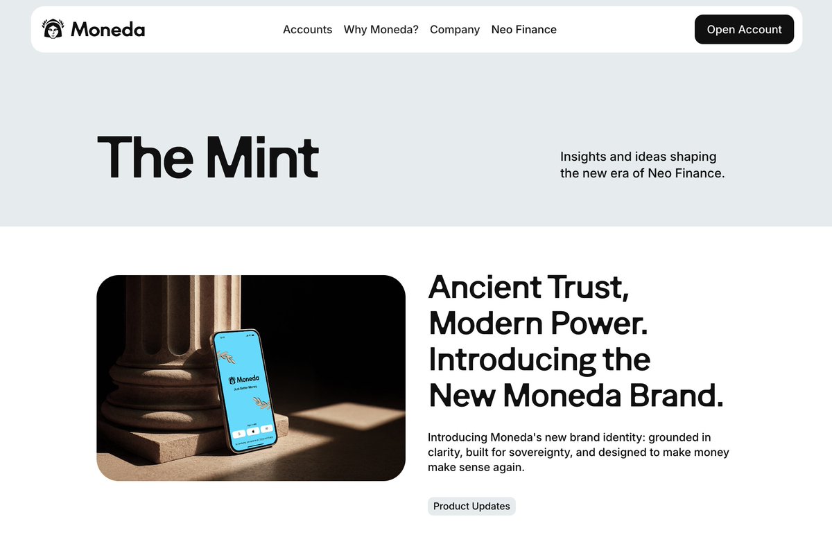 We're launching The Mint!

Where Moneda mints ideas; our editorial platform for all things Neo Finance.

All our articles now in one place, organised across five series. First new piece: why we rebuilt our brand around ancient monetary systems.
🧵