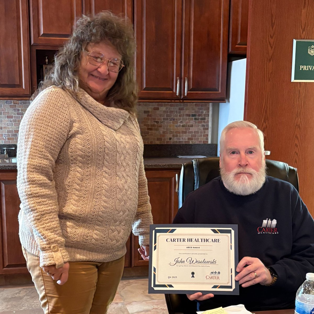Congratulations to Area Manager John Wesolowski (Wheeling, WV), our ABCD Award winner for the fourth quarter of 2025! 🎉 John received his ABCD certificate from Regional Director of Clinical Services Kelly Bryarley. #employeeawards #aboveandbeyondthecallofduty #ouremployeesrock