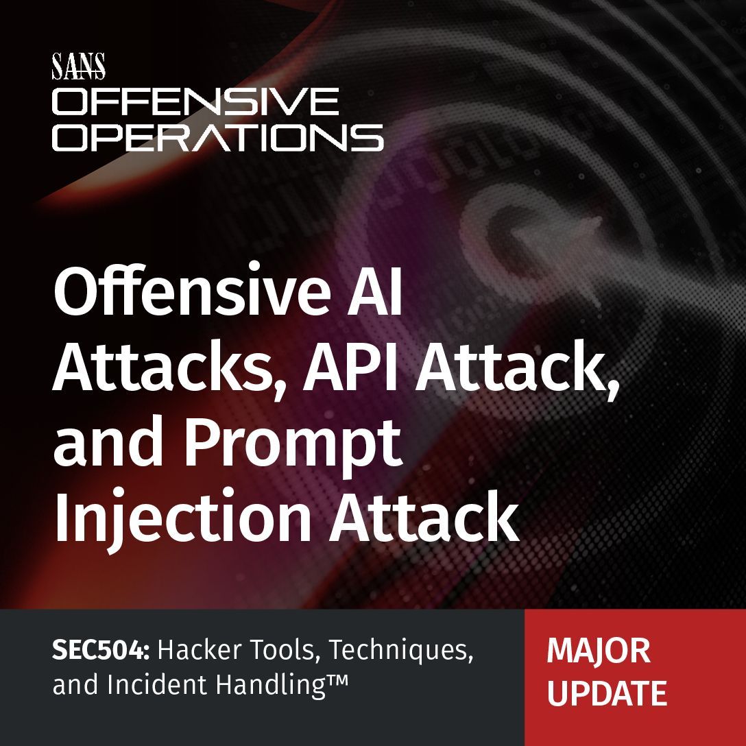 SANSOffensive's tweet photo. This #SEC504 free course preview shows exactly how generative AI can accelerate malware reporting, log triage, deobfuscation, and playbook creation, while teaching you how to stay safe from AI-driven mistakes. 

🛠️ ️Watch the course preview: https://t.co/gbPBhfptBI https://t.co/N4BDCMqiio