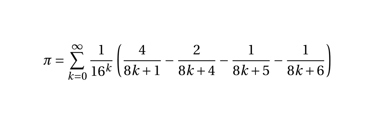 La formule BBP (ou formule de Bailey-Borwein-Plouffe) permet de calculer le n-ième chiffre après la virgule du nombre π en base 2 (ou 16) sans avoir à en calculer les précédents. Elle fut découverte en 1995.