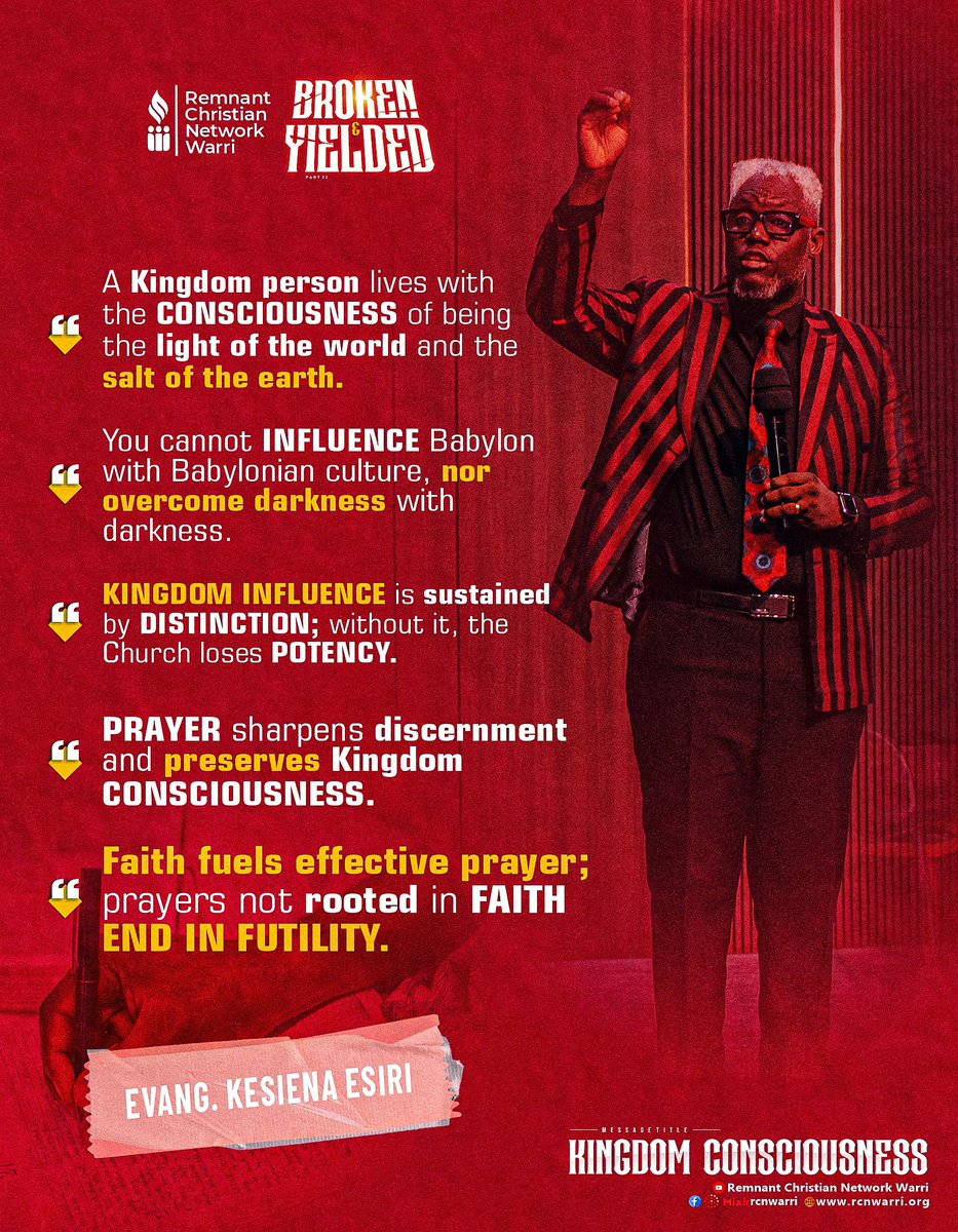 Faith is not mere agreement, it is expressed through action.

Be stirred by this burning truth from Sunday's teaching!

#BibleStudyMorsels
#BrokenAndYielded
#EvangKesienaEsiri
#RCNWarri