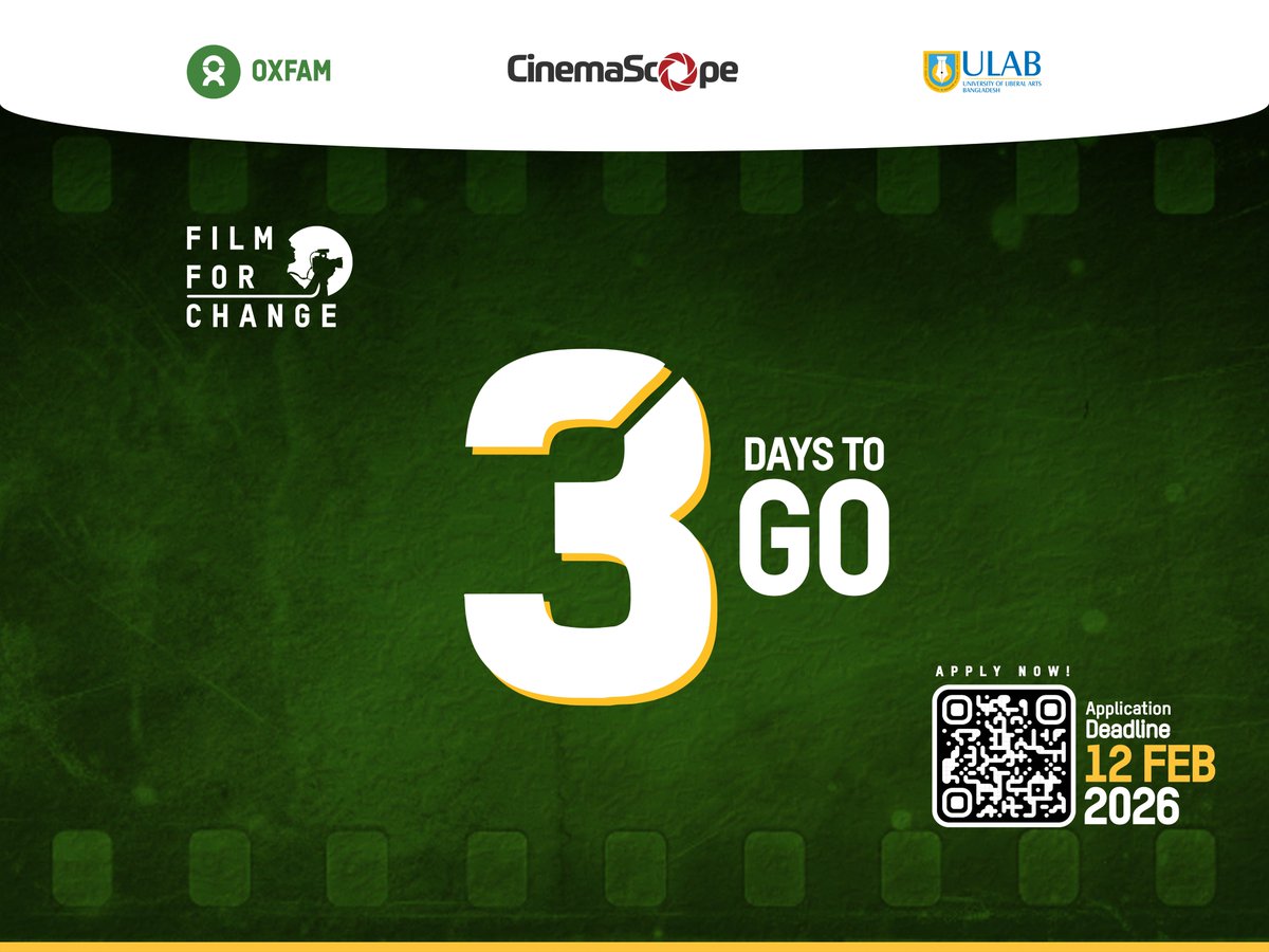 FilmFor70260's tweet photo. 3 days to go, Grab the chance to tell your story
https://t.co/OOEhcKyQAu 

Deadline: 12 February

#FilmForChange #CinemaScope #OxfamBangladesh #StudentFilmmakers #SocialImpactCinema https://t.co/MOW6m0kt16