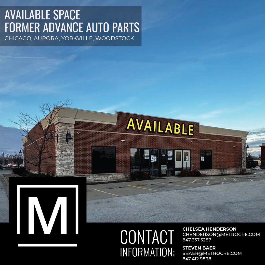 MetroCRE's tweet photo. Available Space - Former Advance Auto Parts. Freestanding out-lot buildings. Great Visibility!

📞 Chelsea Henderson – chenderson@metrocre.com | 847.337.5287
📞 Steven Baer – sbaer@metrocre.com | 847.412.9898 https://t.co/79kFzLSet7