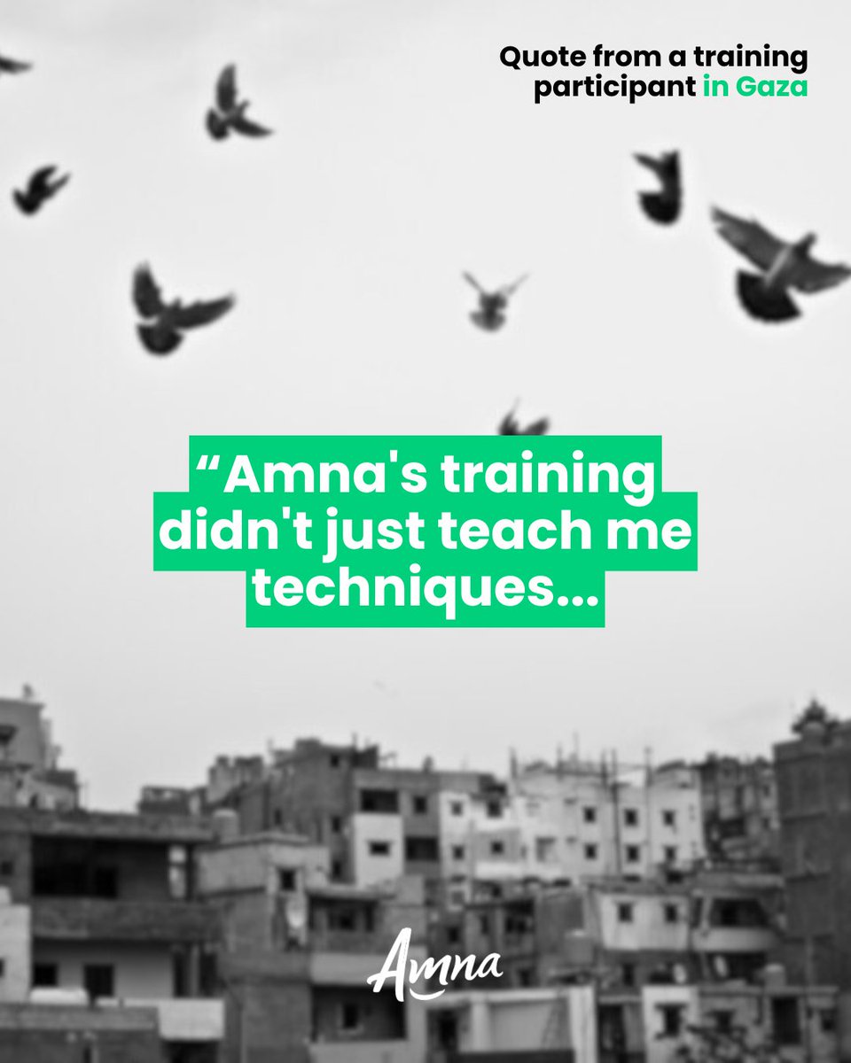 AmnaHealing's tweet photo. These words were shared by a participant in one of Amna’s trauma-informed trainings in Gaza. This is why we train and support local practitioners. Because when they’re equipped to care for others, something powerful happens… they begin to heal too 💛

#GazaHealing #AmnaOrg https://t.co/3L0v1YxGPr