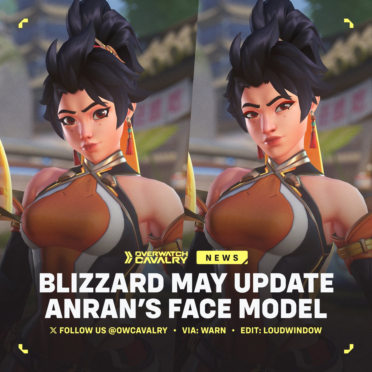 Anran's face may be updated in #Overwatch 🔥

Blizzard allegedly confirmed to <a href="/WarnTV/">Warn</a> that it’s "on their radar", while noting it would take time and won’t be ready before her official release.

🎨 Concept: <a href="/Loudwindow/">Gonktinaauugpuaghhughh</a>