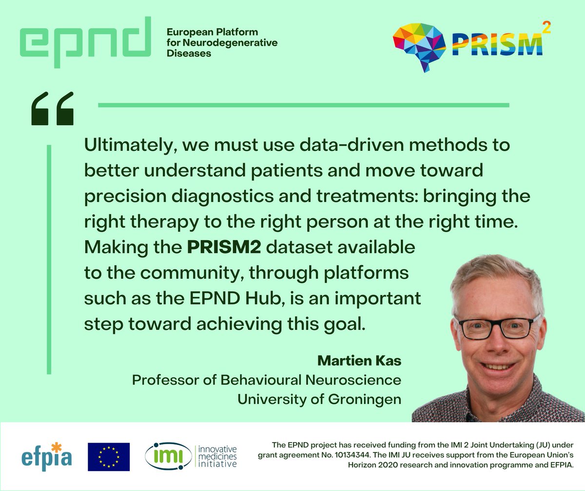 imi_epnd's tweet photo. ❣️Did you know the PRISM2 dataset is available thru the EPND Hub?

The dataset brings together multimodal data across Alzheimer’s disease, schizophrenia &amp; depression, to support transdiagnostic research.

Read the interview with PRISM2 co-Lead, Martien Kas:https://t.co/ov8AYHFYBj https://t.co/XZwCH6reVv