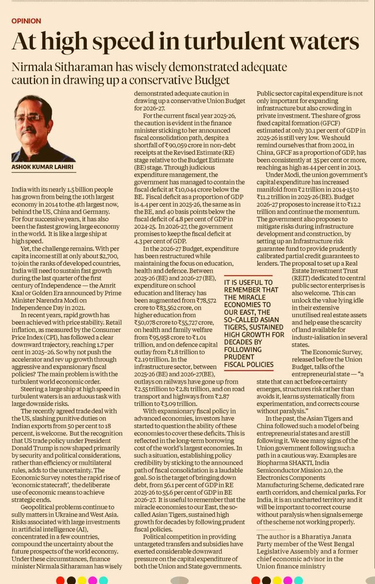 At high speed in turbulent waters, prudence is strength.
Balurghat MLA &amp; noted economist Dr. Ashok Lahiri explains how the Union Budget reflects fiscal discipline, policy credibility and long-term growth without reckless populism.

Sound economics. Steady governance.
The Modi