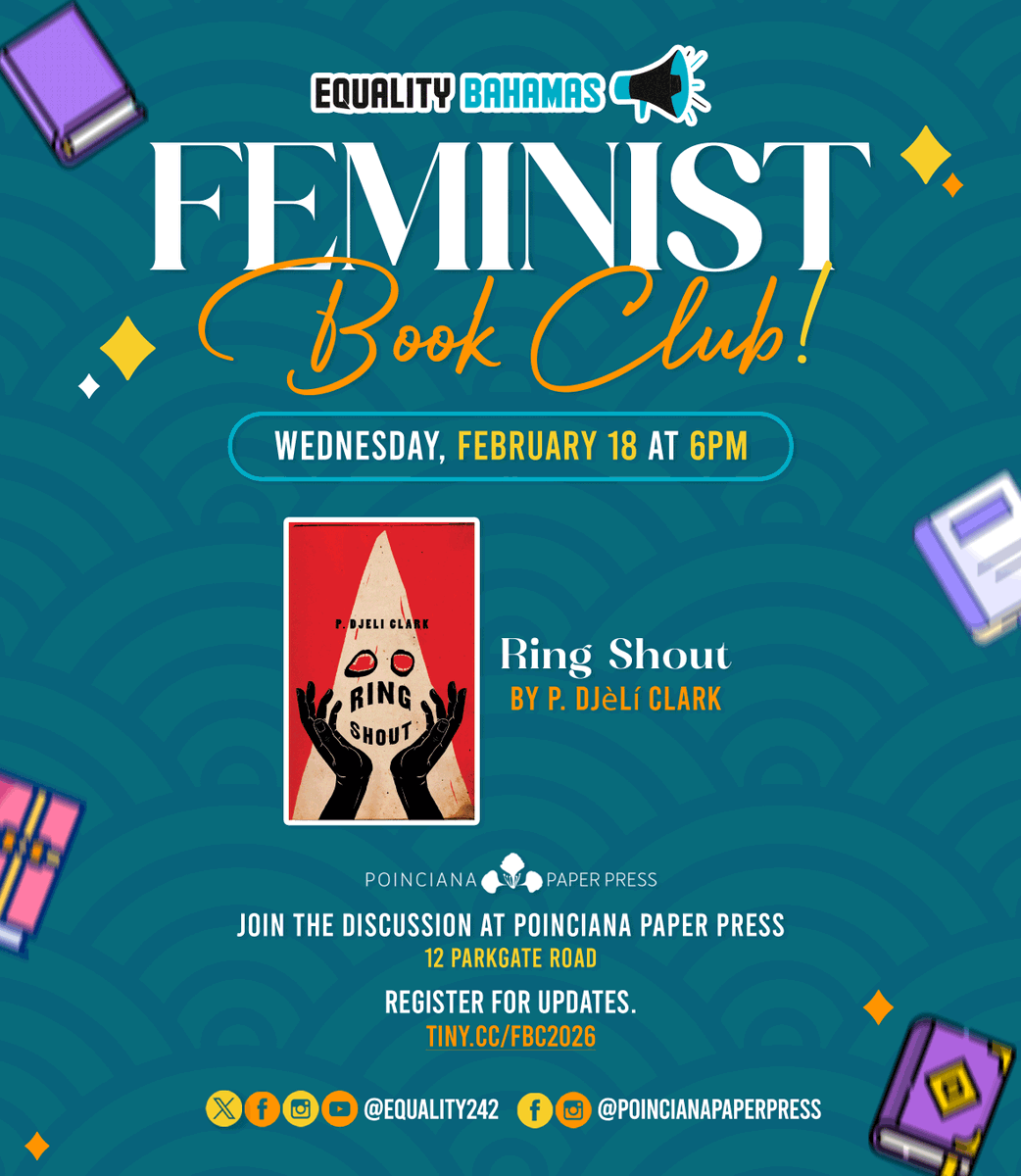 Equality242's tweet photo. We're reading Ring Shout by P. Djèlí Clark this month!

Join us for the discussion on Wednesday, February 18 at 6pm. We'll be at Poinciana Paper Press, 12 Parkgate Road.

#FeministBookClub #BookClub #ReadingIsPolitical https://t.co/Cr69DiZtly