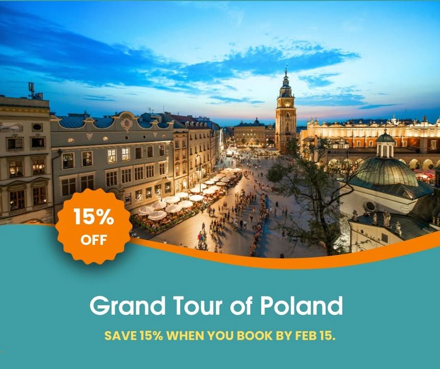 Grand Tour of Poland—our bestselling escorted journey—is 15% off. From Warsaw &amp; the Baltic coast to Krakow &amp; the Tatra Mountains: comfort, culture &amp; expert planning. Book Feb 9–15. Departures: Jul 3–15 &amp; Sep 25–Oct 7, 2026. staypoland.com/tour/8/grand-t…