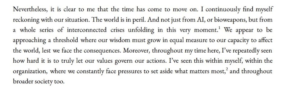 BREAKING: Mrinank Sharma, a researcher at Anthropic, one of the top AI companies, just quit.

Sharma worked on developing defences to reduce risks from AI-assisted bioterrorism.

Among his reasons, he cites the difficulty in matching actions to values, including within Anthropic.
