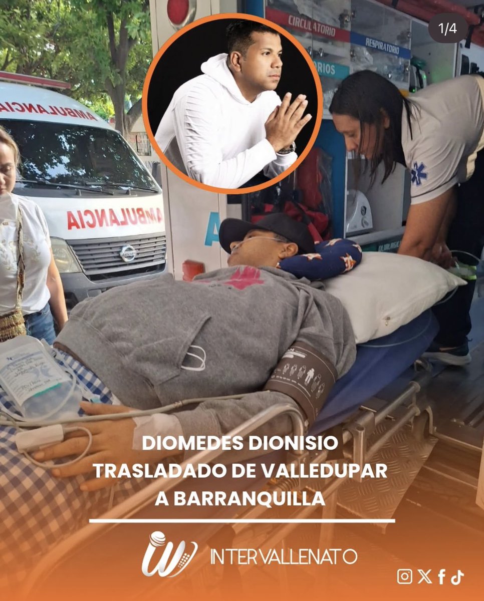 El cantante <a href="/diomedesdionisi/">Diomedes Dionisio Diaz</a> fue trasladado de Valledupar a una clínica de mayor nivel en Barranquilla, para la realización de unos exámenes mas especializados, tras permanecer hospitalizado desde el pasado jueves por una descompensación. intervallenato.com/inicio/diomede…