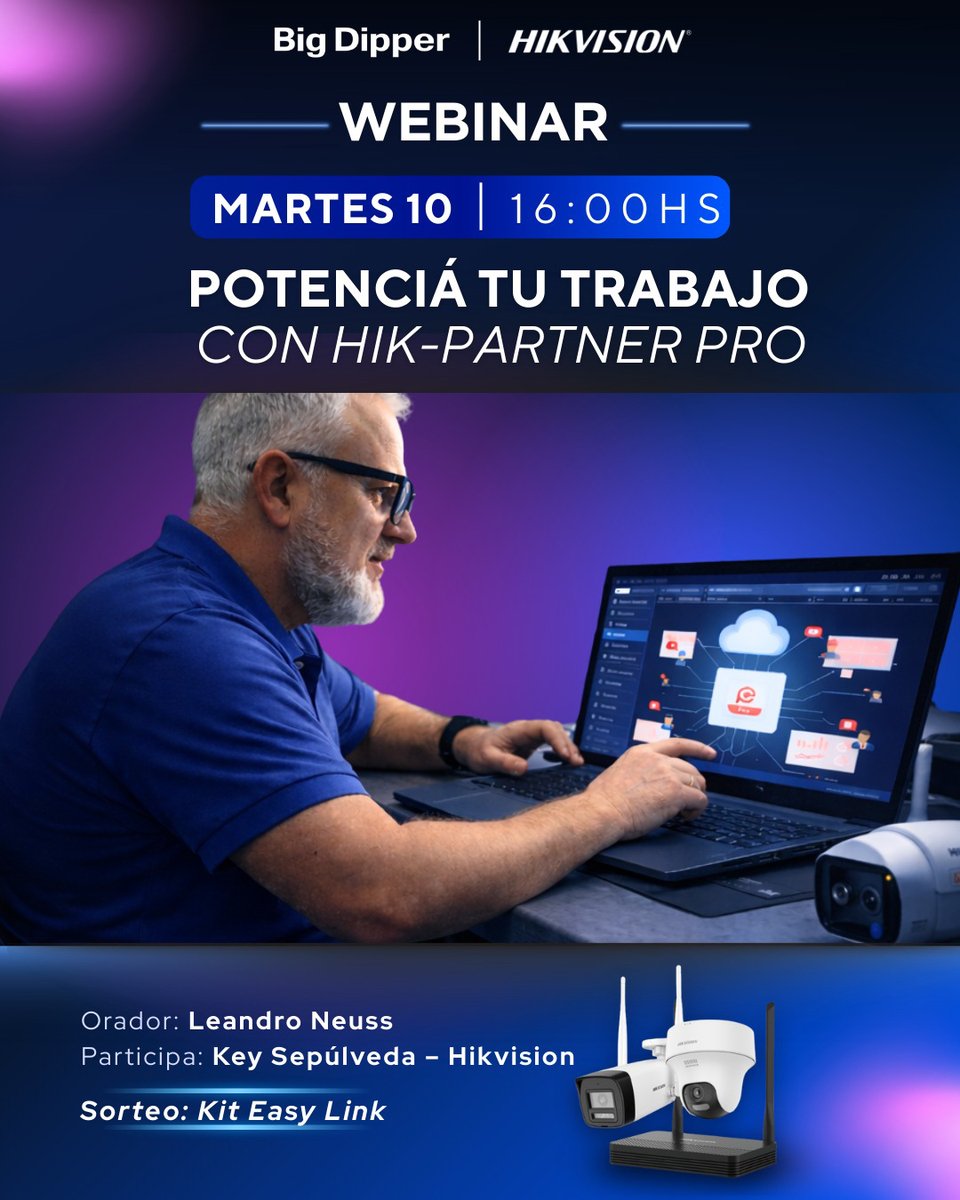 📍 #BigDipper anuncia nuevo #webinar gratuito y online!
. #HIKVISION | #HikPartnerPro

🗓 Martes 10 de Febrero ⏰ 16 hs.
👨‍🏫 Leandro Neuss, PM <a href="/BigDipper_Sec/">Big Dipper</a>
🗣️ Key Sepúlveda, Channel Sales @Hikvision

🎁 SORTEO: Kit Easy Link NKS422W02H

🖊 Inscribite: cutt.ly/8tvEJB8i