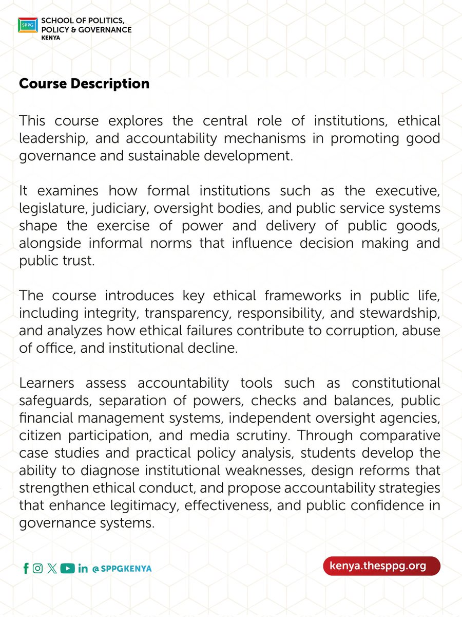 Honored to moderate today’s class at SPPG Kenya on Institutions, Ethics &amp; Accountability. This directly aligns with our work at YPK, moving youth from frustration to structured solutions &amp; ethical leadership. Learning must translate into action. #SPPGKenya #YPK
