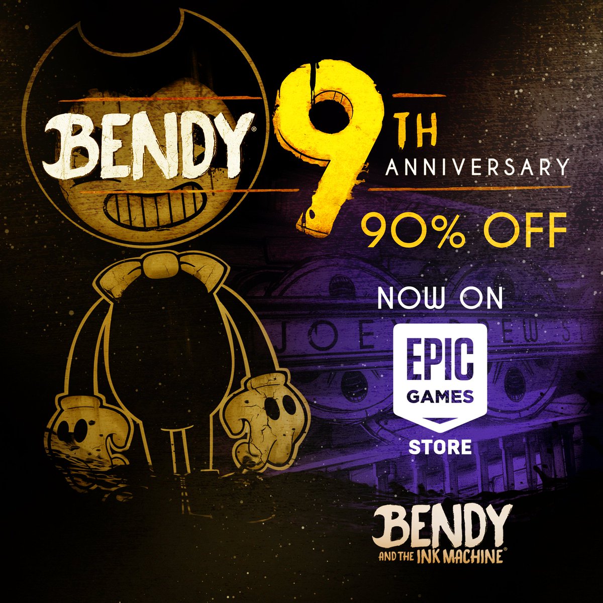 Happy #Bendyversary !! 🖤🎉
90% OFF ON THE EPIC GAMES STORE STARTING NOW!
🔗👇
#BENDY #BATIM