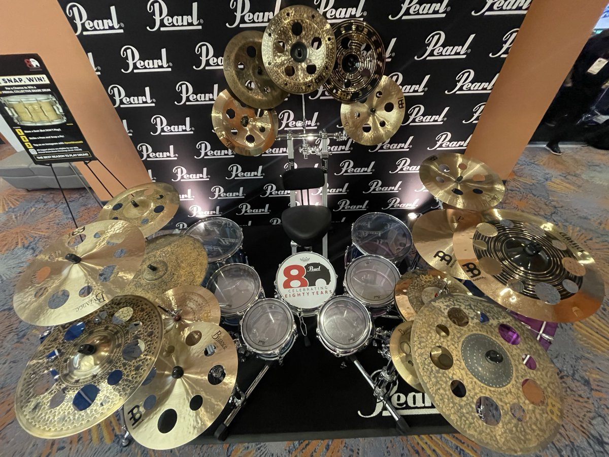 PearlDrumCorp's tweet photo. Here is an overhead view of the Crystal Beat Series kit at our NAMM Show booth, showing how easy it is to reach the bass drum and remote hi-hat pedals. https://t.co/R8uS7BpvGl
#PearlDrums80 #PearlDrums #nammshow