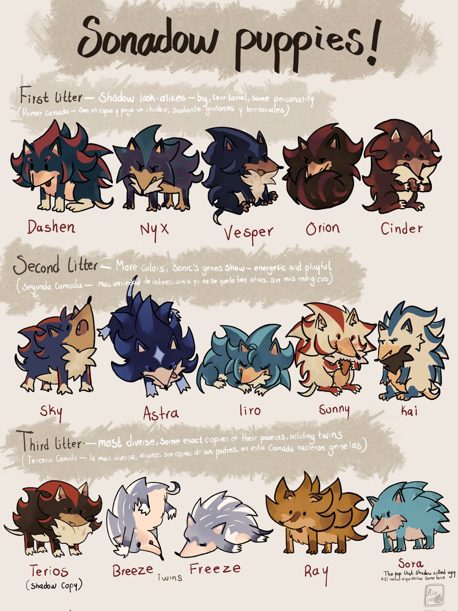asaya430's tweet image. I was asked about the babies’ designs, so here’s the reference. Sonic wasn’t lying when he said most of them were copies of Shadow. („• ֊ •„)੭

[#ShadowTheHedgehog #SonicTheHedgehog #sonadow #Shadonic #wildhogAU]