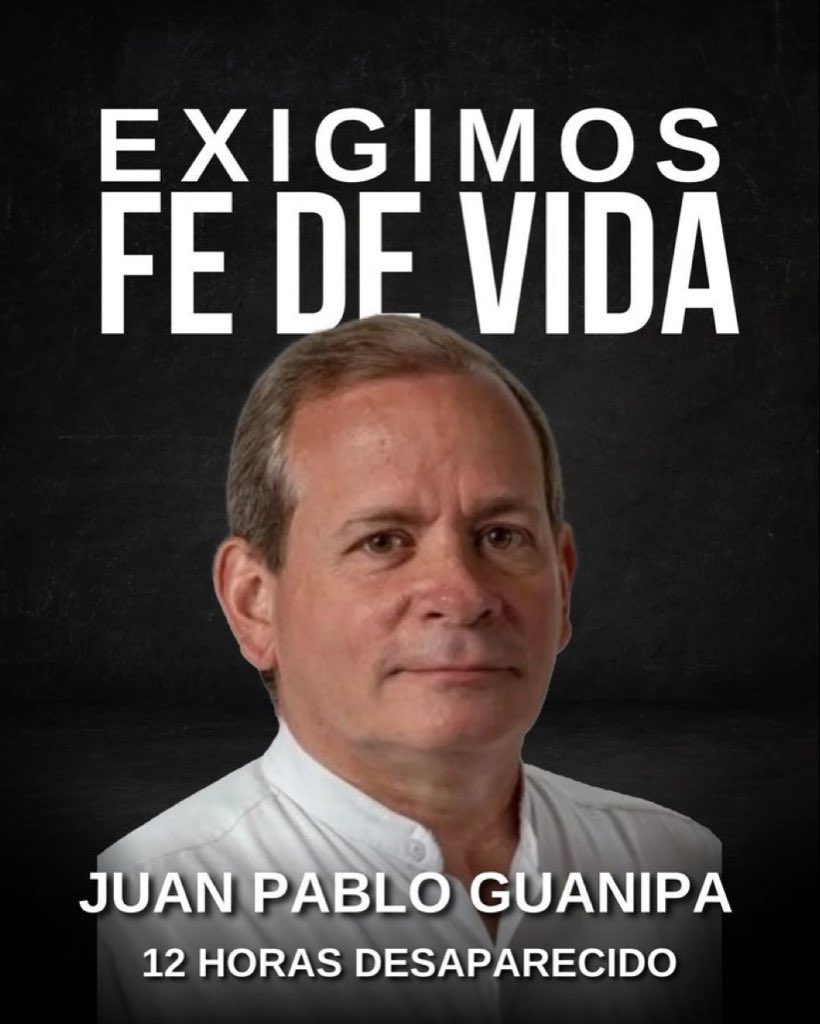 EmaFigueroaC's tweet image. ¿DÓNDE ESTÁ JUAN PABLO GUANIPA?

Ya han pasado 12 horas desde que hombres fuertemente armados se lo llevaron violentamente.