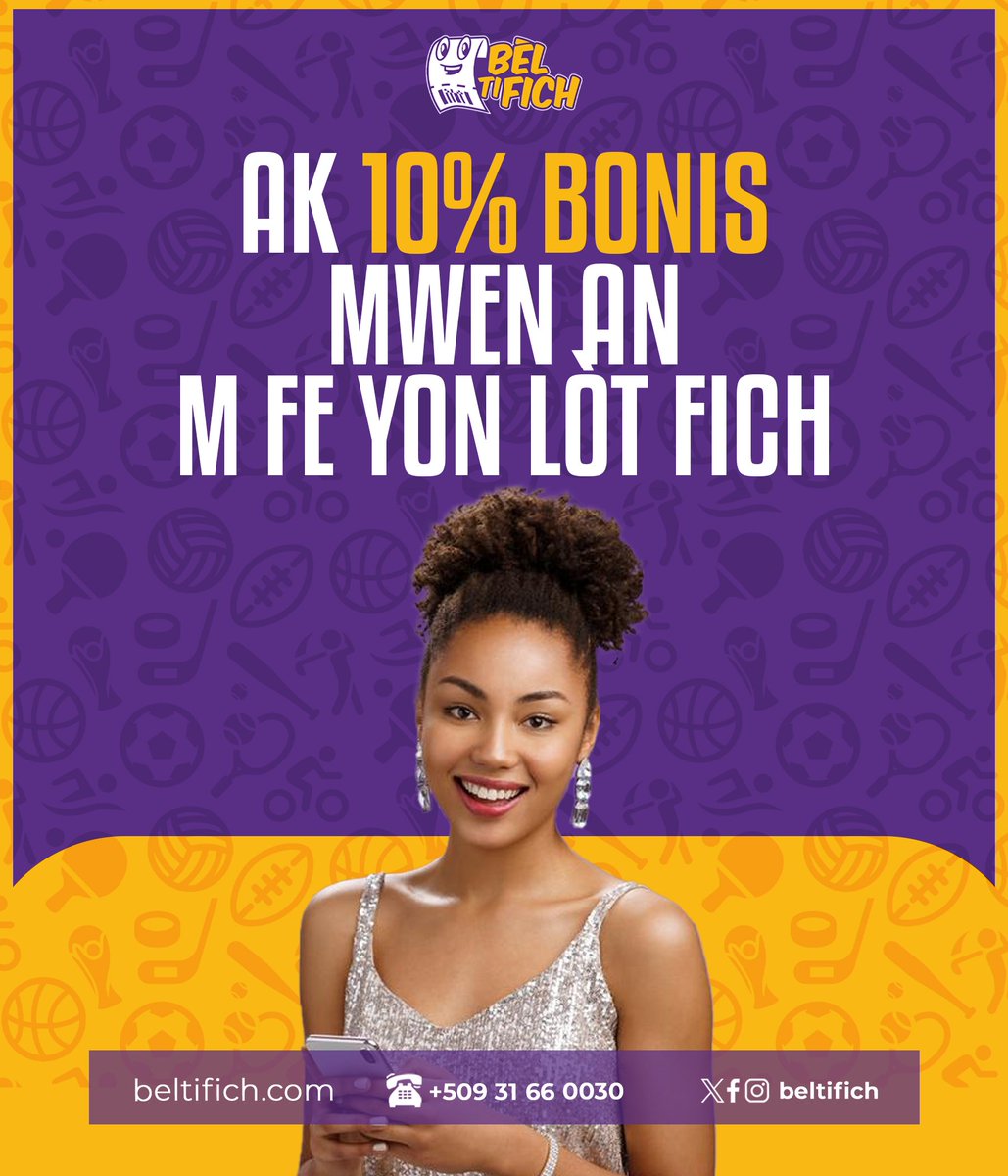 Chak GRAN PARYÈ itilize 10% Bonis Pa yo a fason pa yo😉 sonje nou jwenn 10% BONIS sou chak DEPO🫵🏾 kouri fè FICH nou💵  #MOVeJON 🟪🟨 #ParyajSaRèd🔥

#fèfichoubèlfèPòchouBèl 💵🇭🇹