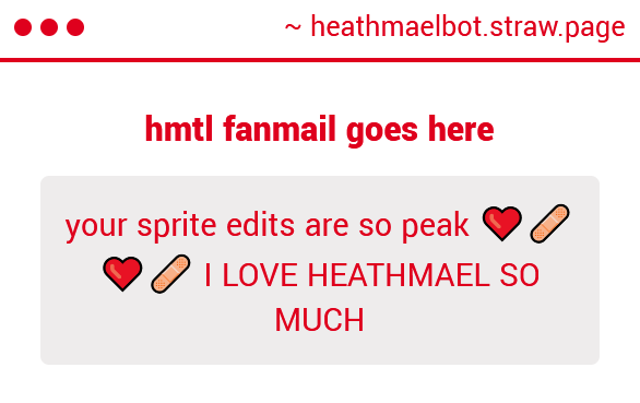 heathmaelbot's tweet photo. @pisosuelo78 is to thank for all the lovely sprite edits!! much love has gone into these edits!! π§‘π
ME TOO ANON!! LET'S ALL LOVE HEATHMAELπ§‘ππ§‘πTHANK YOU FOR YOUR SUBMISSIONπ§‘π
#htmlbotstraws https://t.co/958Q86tiPB