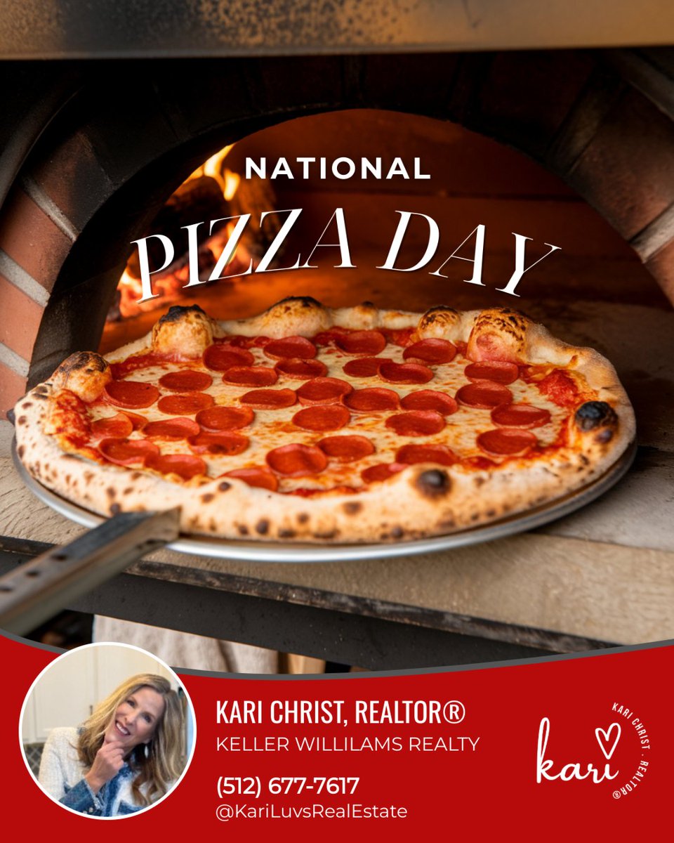 RealEstateKari's tweet photo. It's #NationalPizzaDay! 🍕 

Question: What's the best store-bought (frozen) #PIZZA?
I need to expand my palate! 

#pizza #kariluvsrealestate #kariluvspizza  #MoveWithANameYouCanTrust #AustinTXRealtor #GeorgetownTXRealtor #KariChrist #LuxuryHomes #KWLoneStar https://t.co/vFQFJwjqzT